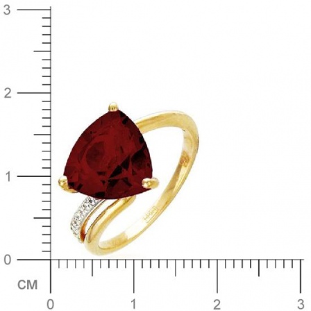 Кольцо с 1 гранатом, 9 фианитами из красного золота  (арт. 363765)