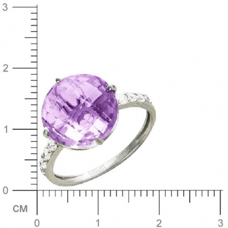 Кольцо с 1 аметистом, 8 фианитами из белого золота  (арт. 363840)