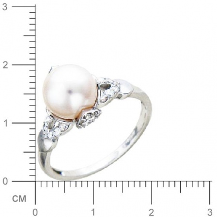 Кольцо с 1 жемчугом, 32 фианитами из белого золота  (арт. 363845)