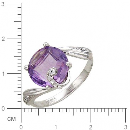 Кольцо с 1 аметистом, 11 фианитами из белого золота  (арт. 363856)