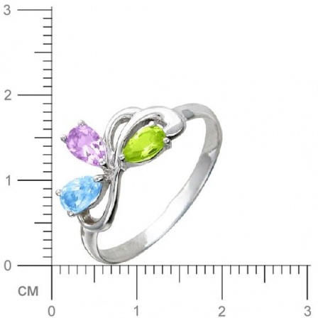 Кольцо с 1 аметистом, 1 топазом, 1 хризолитом из белого золота  (арт. 363860)