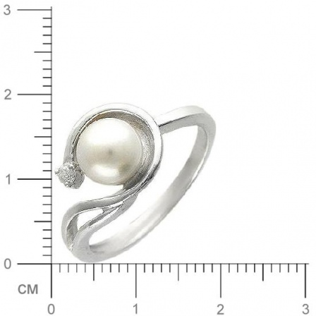 Кольцо с 1 жемчугом, 1 фианитом из серебра 925 пробы (арт. 365479)