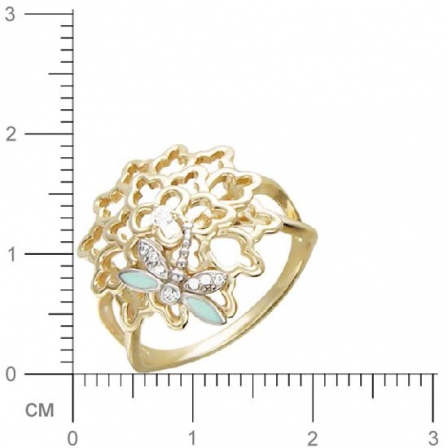 Кольцо стрекоза с фианитами из комбинированного золота (арт. 366933)