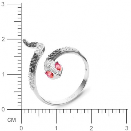 Кольцо безразмерное змейка со шпинелью, фианитами из белого золота (арт. 367024)