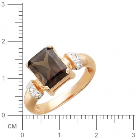 Кольцо с раухтопазом, фианитами из красного золота (арт. 367047)
