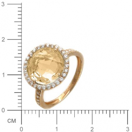 Кольцо с кварцем, фианитами из красного золота (арт. 367157)
