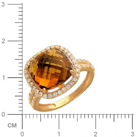 Кольцо с кварцем, фианитами из красного золота (арт. 367160)