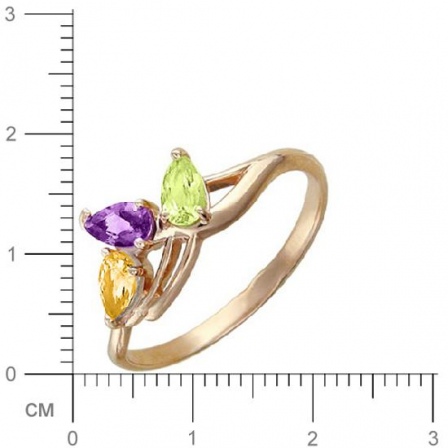 Кольцо с аметистом, хризолитом, цитрином из красного золота (арт. 367192)