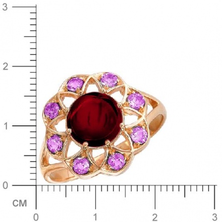Кольцо Цветок с аметистом, гранатами из красного золота (арт. 367242)