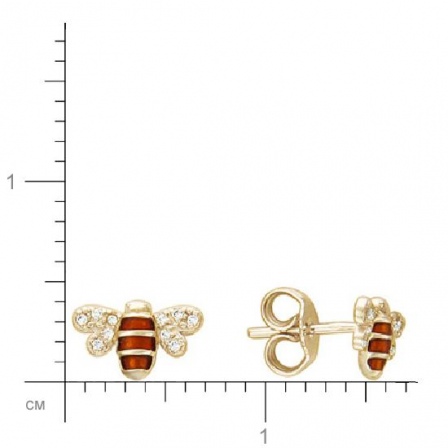 Серьги Пчелка с фианитами из красного золота (арт. 368778)