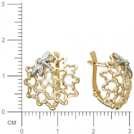 Серьги Стрекозы с фианитами из комбинированного золота (арт. 368980)