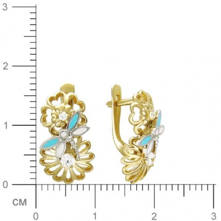 Серьги Стрекозы на Цветах с фианитами из комбинированного золота (арт. 368985)