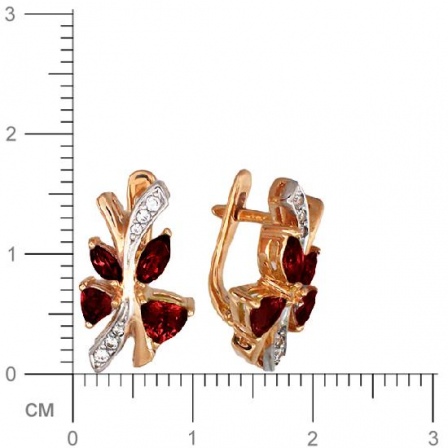 Серьги с гранатами, фианитами из красного золота (арт. 369100)