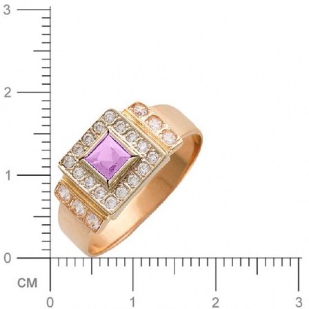 Кольцо с аметистом, фианитами из комбинированного золота (арт. 369661)