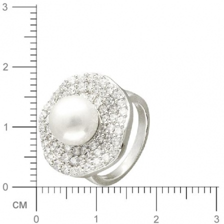 Кольцо с жемчугом, фианитами из серебра (арт. 370745)