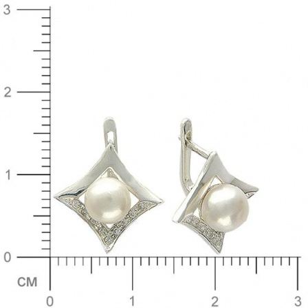 Серьги с жемчугом, фианитами из серебра (арт. 377486)