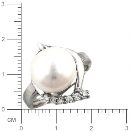 Кольцо с жемчугом, фианитами из серебра (арт. 383024)