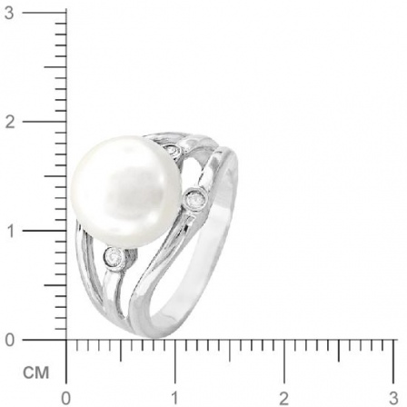 Кольцо с жемчугом, фианитами из серебра (арт. 383035)