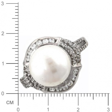 Кольцо с жемчугом, фианитами из серебра (арт. 383038)