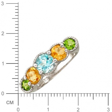 Кольцо с топазом, хризолитом, цитрином из серебра (арт. 384620)
