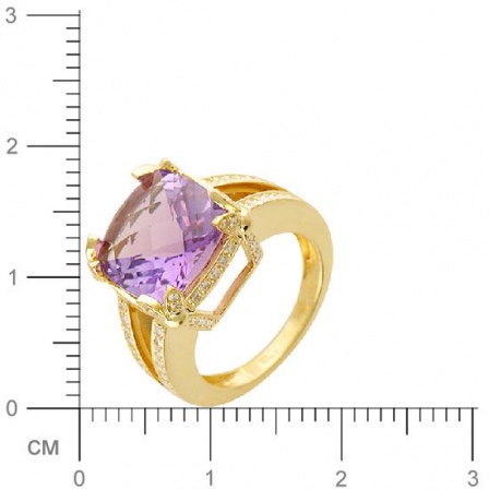 Кольцо с бриллиантами, аметистом из желтого золота 750 пробы (арт. 421044)