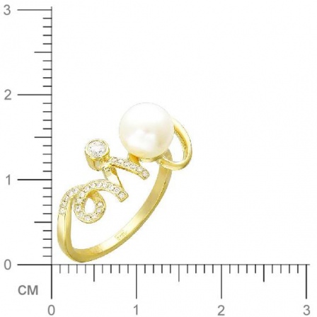 Кольцо с бриллиантами, жемчугом из желтого золота 750 пробы (арт. 421080)