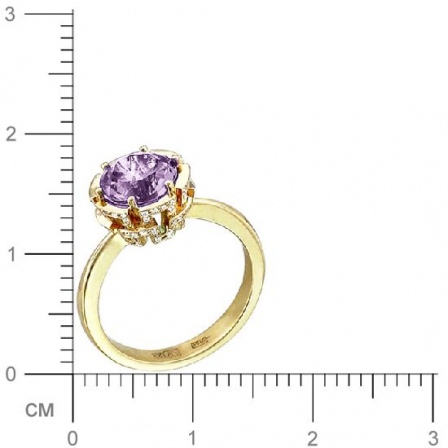Кольцо с бриллиантами, аметистом из желтого золота 750 пробы (арт. 421093)