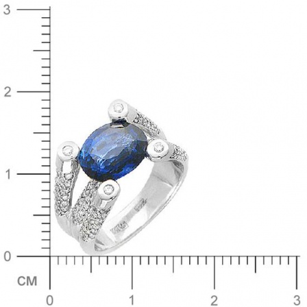 Кольцо с бриллиантами, сапфиром из белого золота 750 пробы (арт. 421164)