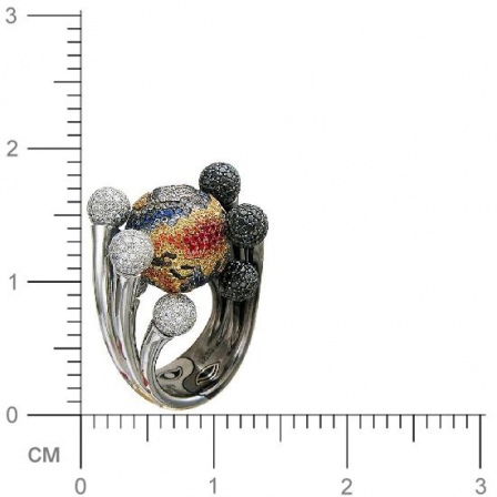 Кольцо Земной шар с бриллиантами, сапфирами, эмалью из белого и черного 750 (арт. 421277)