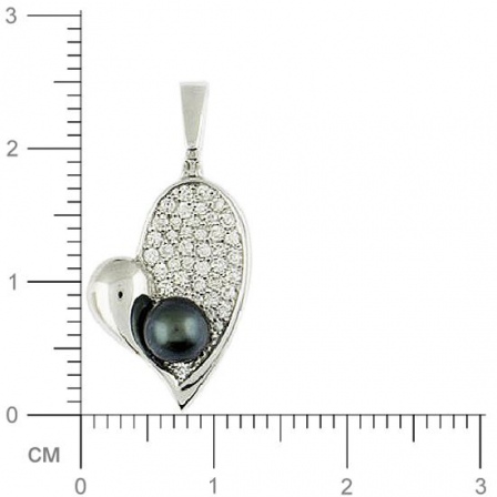 Подвеска Сердце с бриллиантами, жемчугом из белого золота 750 пробы (арт. 421454)