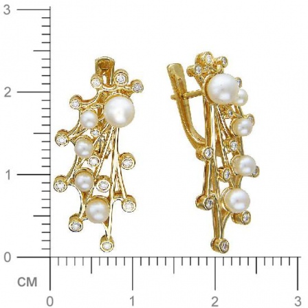 Серьги с бриллиантами, жемчугом из желтого золота 750 пробы (арт. 421676)
