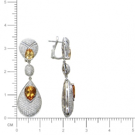 Серьги с бриллиантами, цитринами из белого золота 750 пробы (арт. 421776)