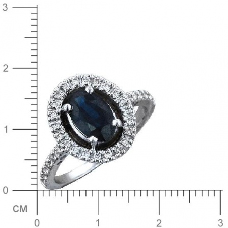 Кольцо с бриллиантами, сапфиром из белого золота 750 пробы (арт. 421987)
