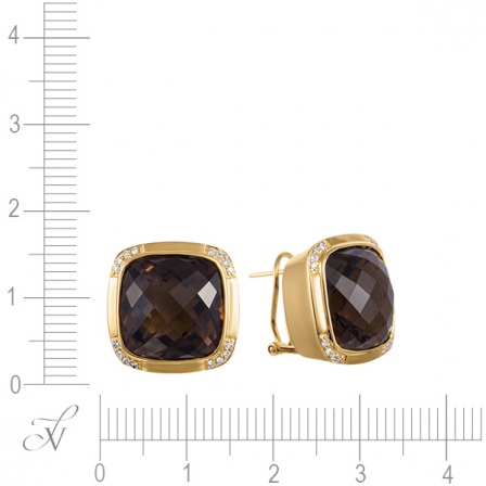 Серьги с бриллиантами, раухтопазами из желтого золота (арт. 730280)