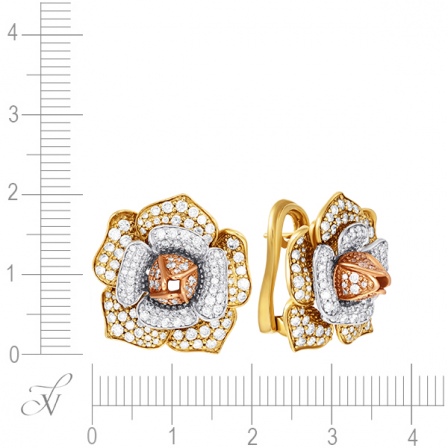 Серьги Розы с бриллиантами из комбинированного золота (арт. 730325)