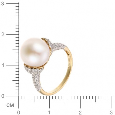 Кольцо с бриллиантами, жемчугом из желтого золота 750 пробы (арт. 730426)