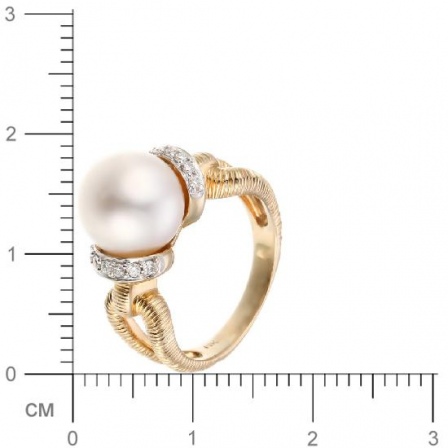Кольцо с бриллиантами, жемчугом из желтого золота (арт. 730427)