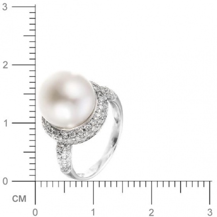 Кольцо с бриллиантами, жемчугом из белого золота (арт. 730448)