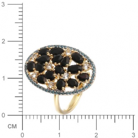 Кольцо с бриллиантами, кварцами, ониксами из желтого золота (арт. 730487)