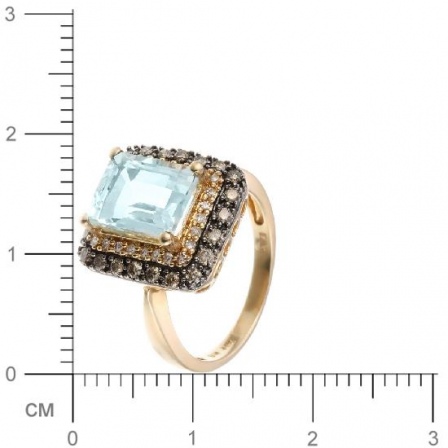 Кольцо с бриллиантами, аквамарином из желтого золота (арт. 730552)