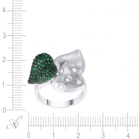 Кольцо Сердечки с бриллиантами, изумрудами из белого золота (арт. 730974)