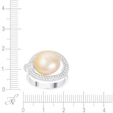 Кольцо с бриллиантами, жемчугом из белого золота 750 пробы (арт. 730983)