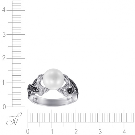 Кольцо с бриллиантами, жемчугом из белого золота (арт. 732168)