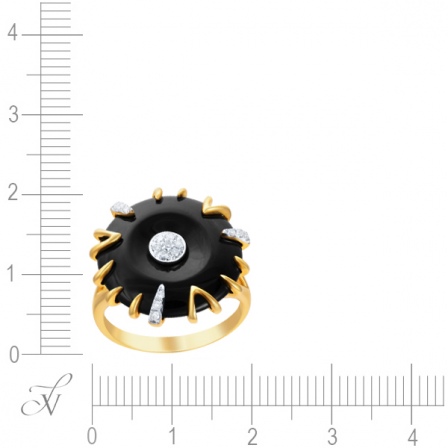 Кольцо с бриллиантами, ониксом из желтого золота (арт. 733303)