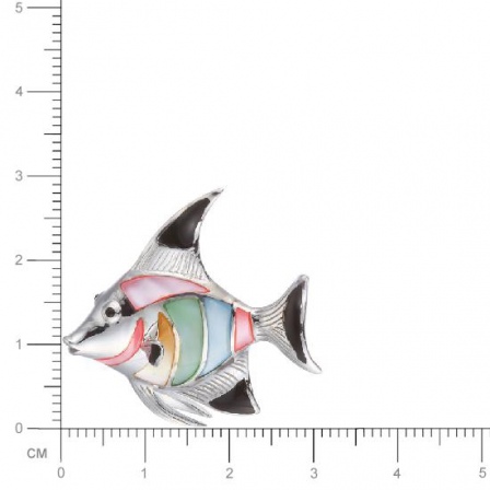 Брошь Рыбка с перламутром, вставкой из эмали из серебра (арт. 735407)