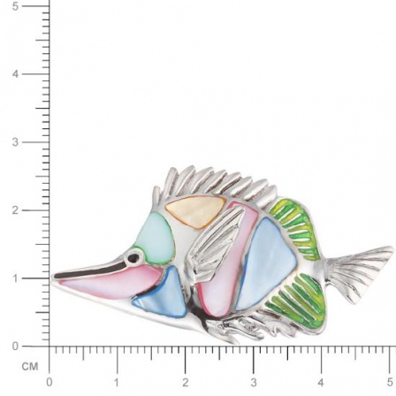 Брошь Рыбка с перламутром, вставкой из эмали из серебра (арт. 735767)
