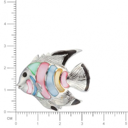 Брошь Рыбка с перламутром, вставкой из эмали из серебра (арт. 738085)
