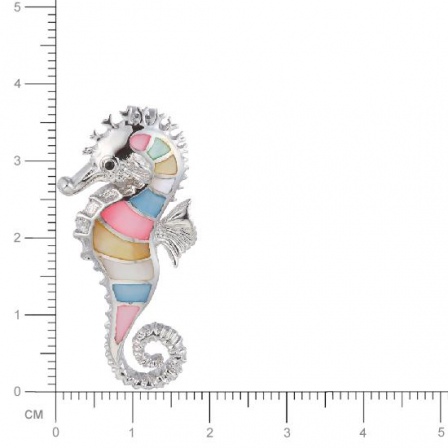 Брошь Морской конек с перламутром, вставкой из эмали из серебра (арт. 738089)