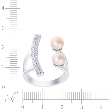 Кольцо с жемчугом и фианитами из серебра (арт. 748801)
