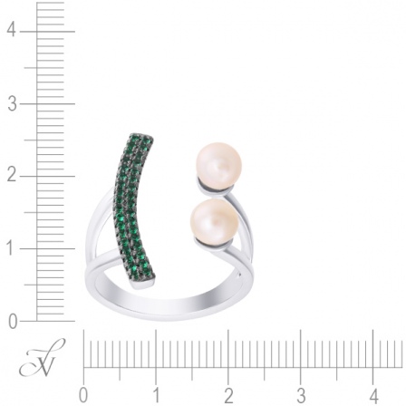 Кольцо с жемчугом и фианитами из серебра (арт. 748805)
